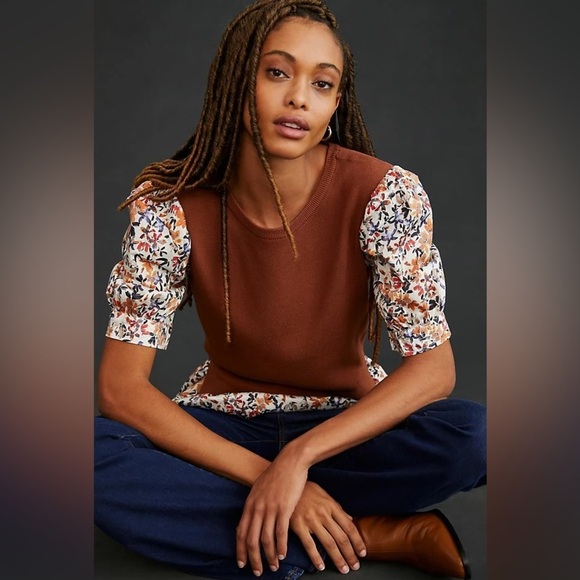 Anthropologie Tops - Budget By Anthropologie Puff-
Sleeve 3/4 Sweater